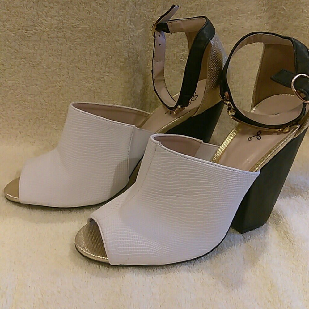 Black white and gold heels